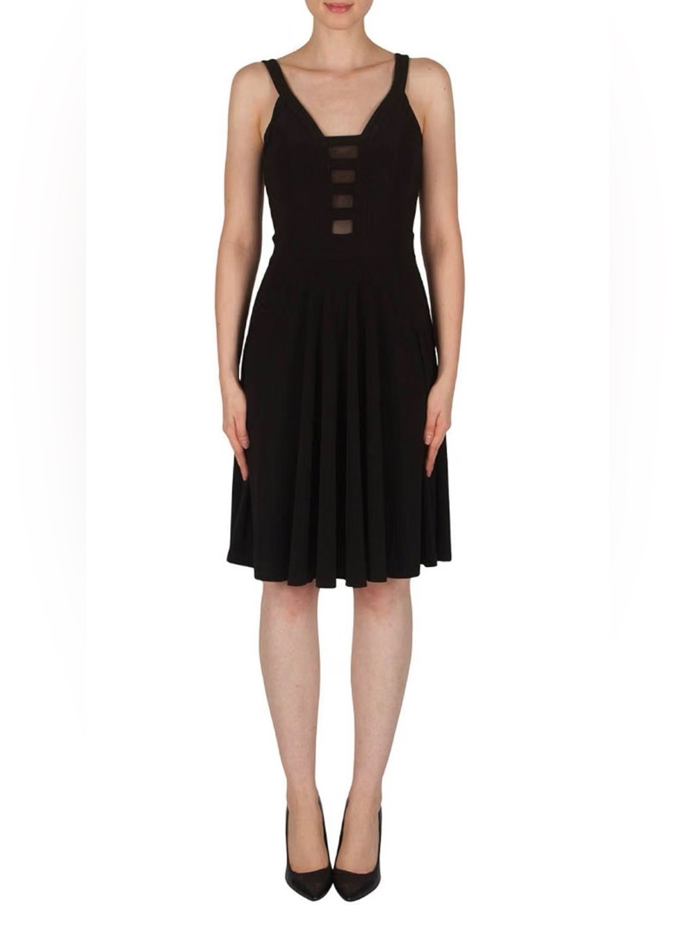 Joseph Ribkoff Black Fit & Flare Mesh Panel Cocktail Dress Size 6 - Picture 1 of 7